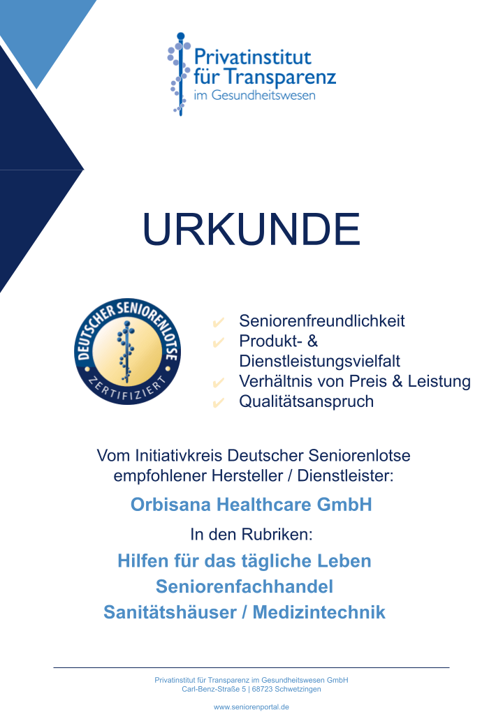 Orbisana Healthcare - Privatinstitut für Transparenz Deutscher Seniorenlotse Zertifiziert