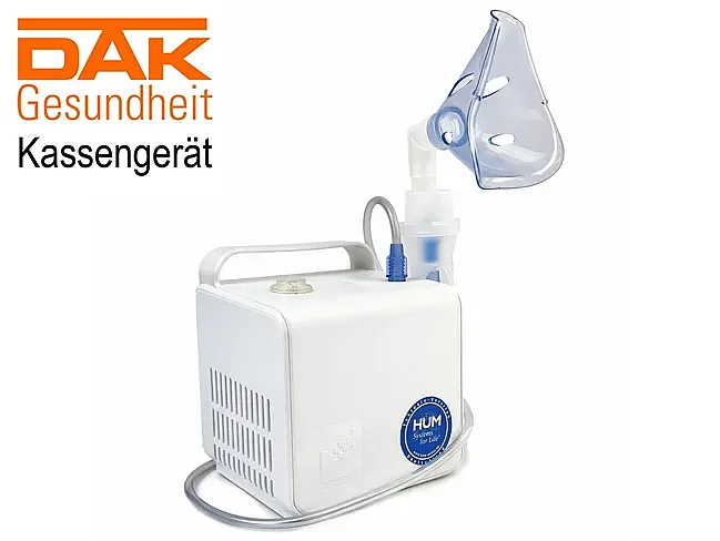 Inhalationsgerät AIR LIQUIDE SOFFIO CUBE auf weißem Grund mit Schriftzug DAK Gesundheit
